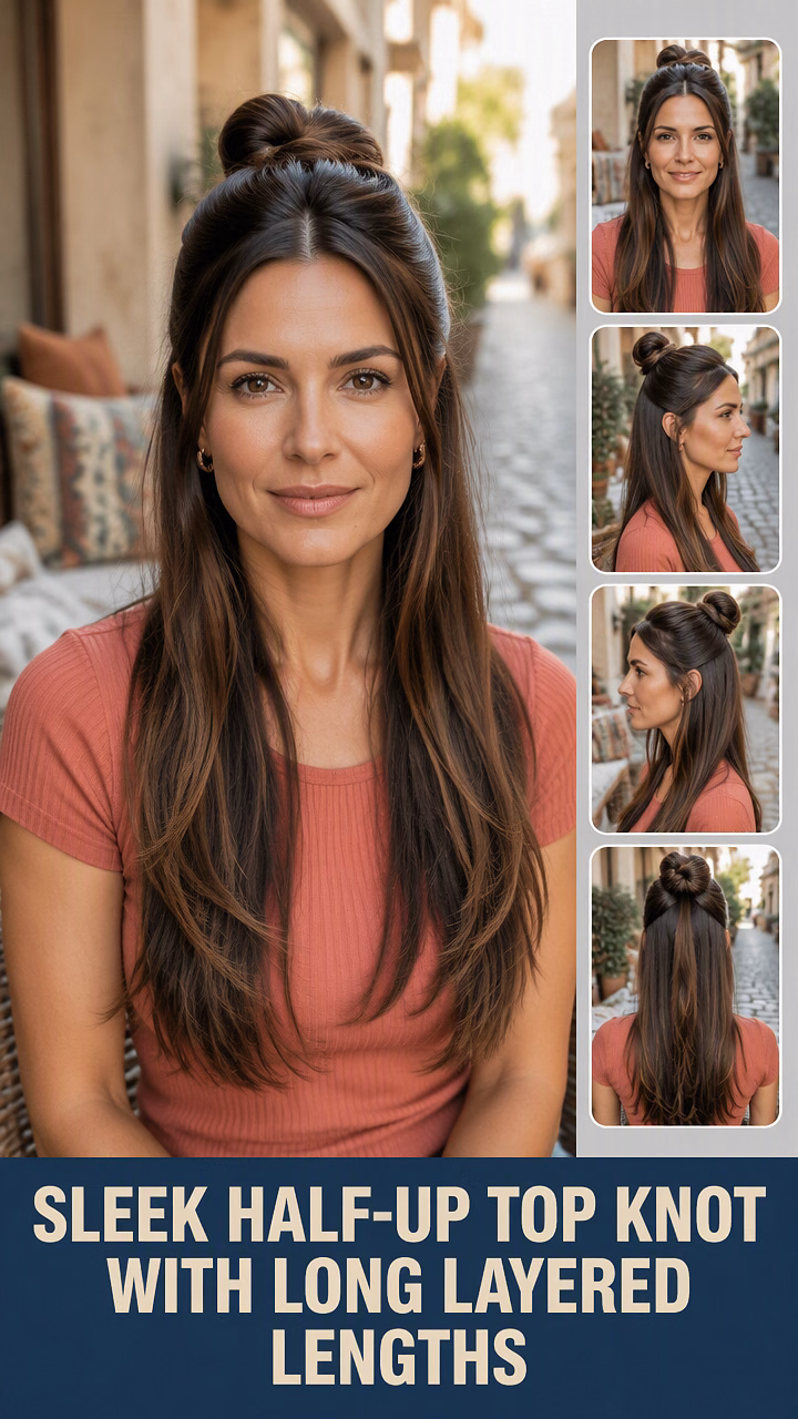 Sleek Half-Up Top Knot With Long Layered Lengths