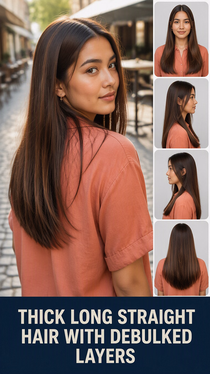 Thick Long Straight Hair With Debulked Layers