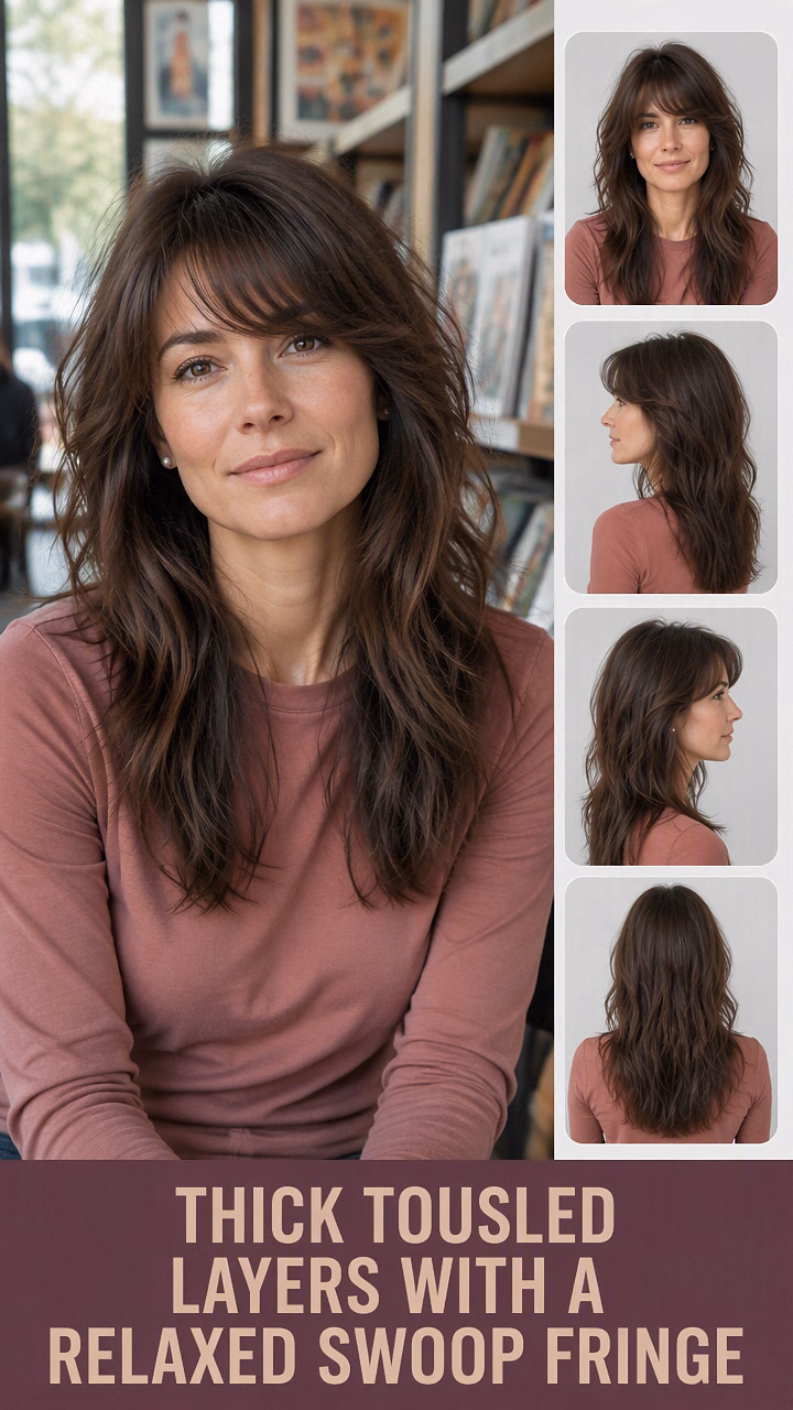 Thick Tousled Layers With A Relaxed Swoop Fringe