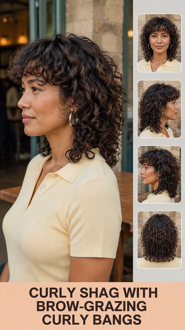 Curly Shag With Brow-Grazing Curly Bangs