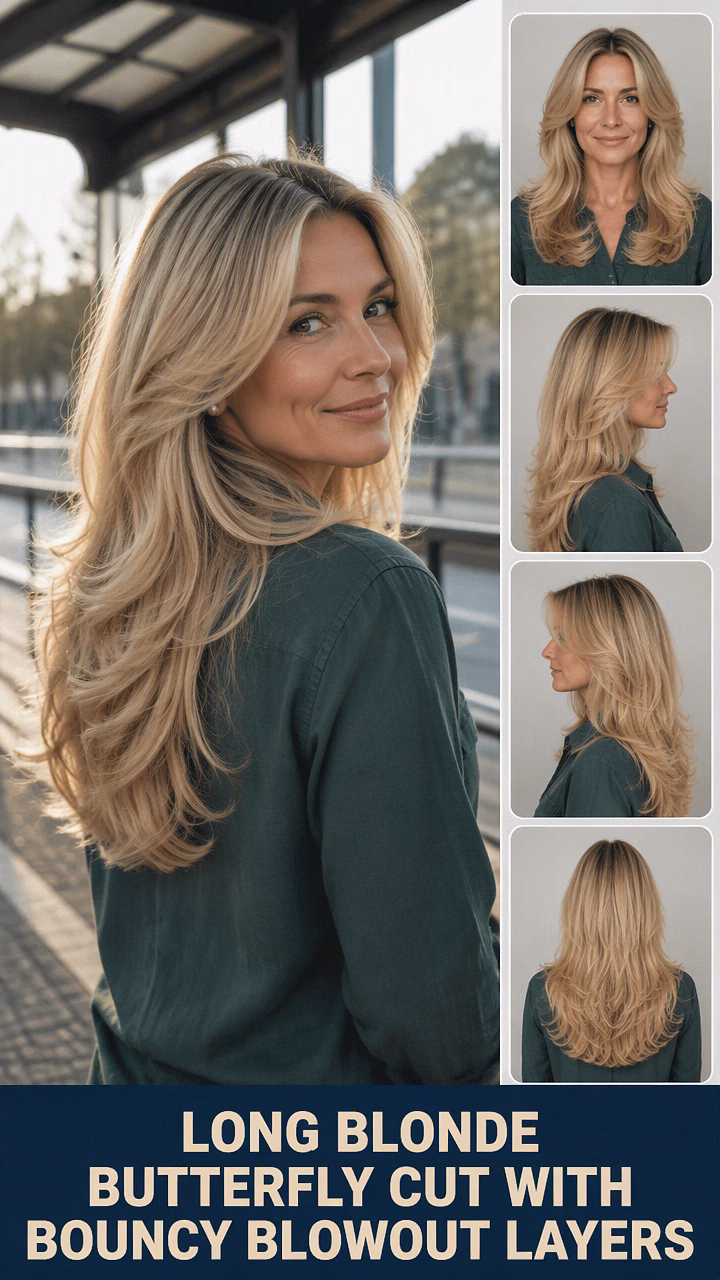 Long Blonde Butterfly Cut With Bouncy Blowout Layers