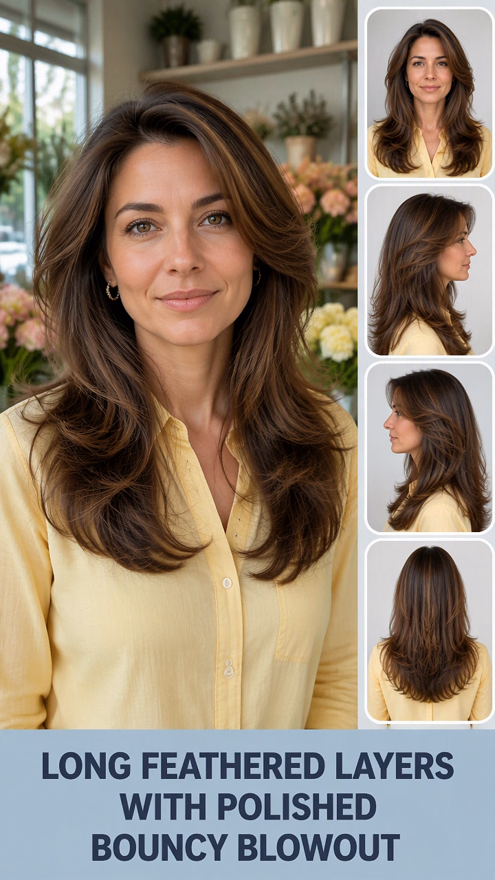 Long Feathered Layers With Polished Bouncy Blowout