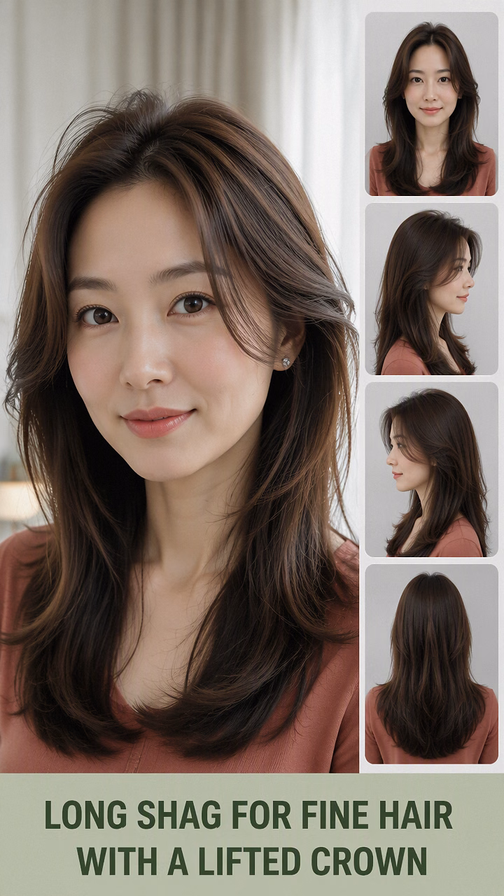 Long Shag For Fine Hair With a Lifted Crown