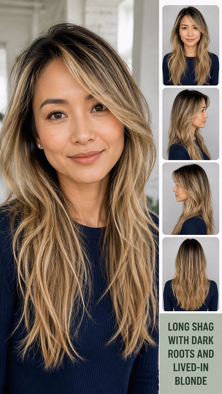 Long Shag With Dark Roots And Lived-In Blonde