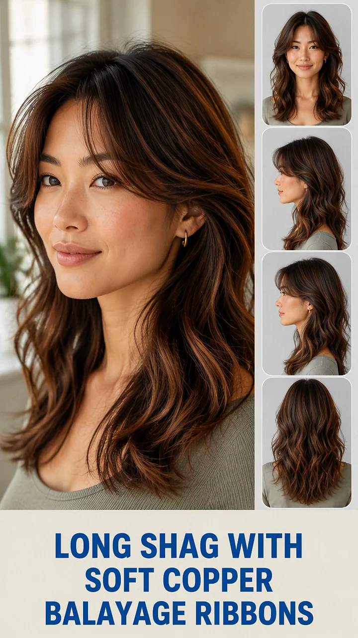 Long Shag With Soft Copper Balayage Ribbons