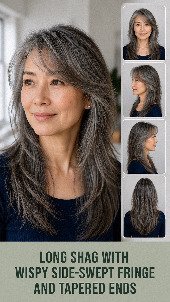 Long Shag With Wispy Side-Swept Fringe And Tapered Ends