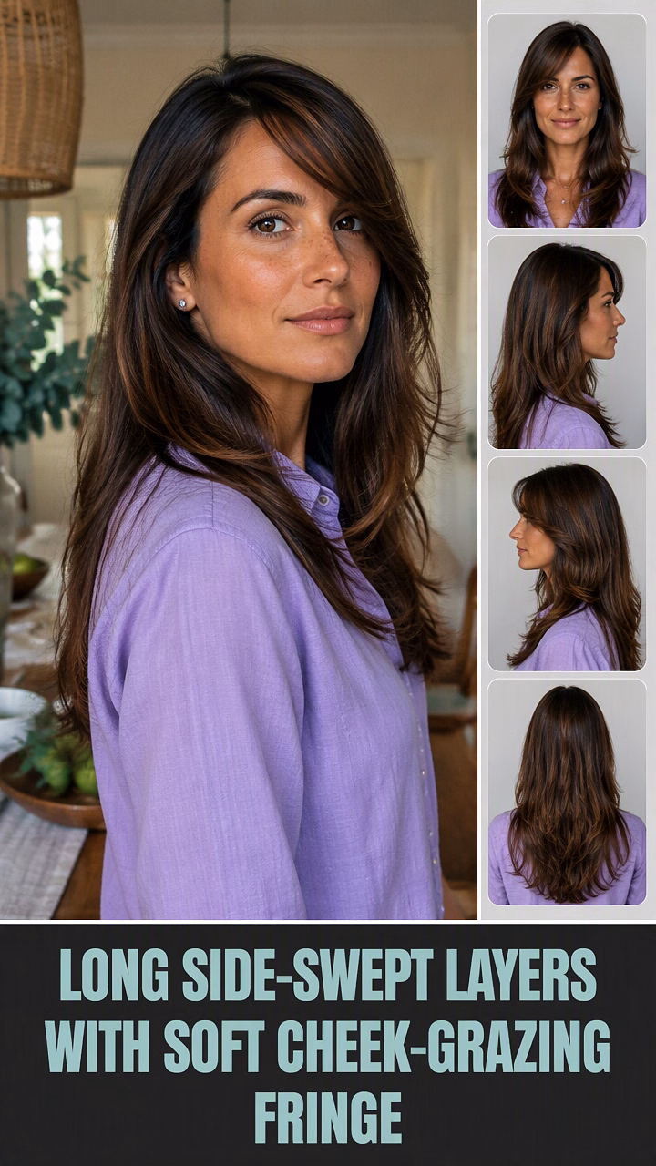 Long Side-Swept Layers With Soft Cheek-Grazing Fringe