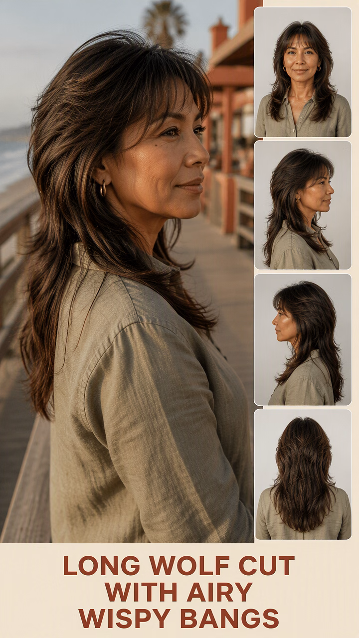 Long Wolf Cut With Airy Wispy Bangs