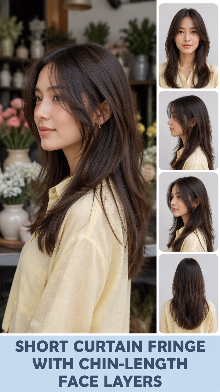 Short Curtain Fringe With Chin-Length Face Layers