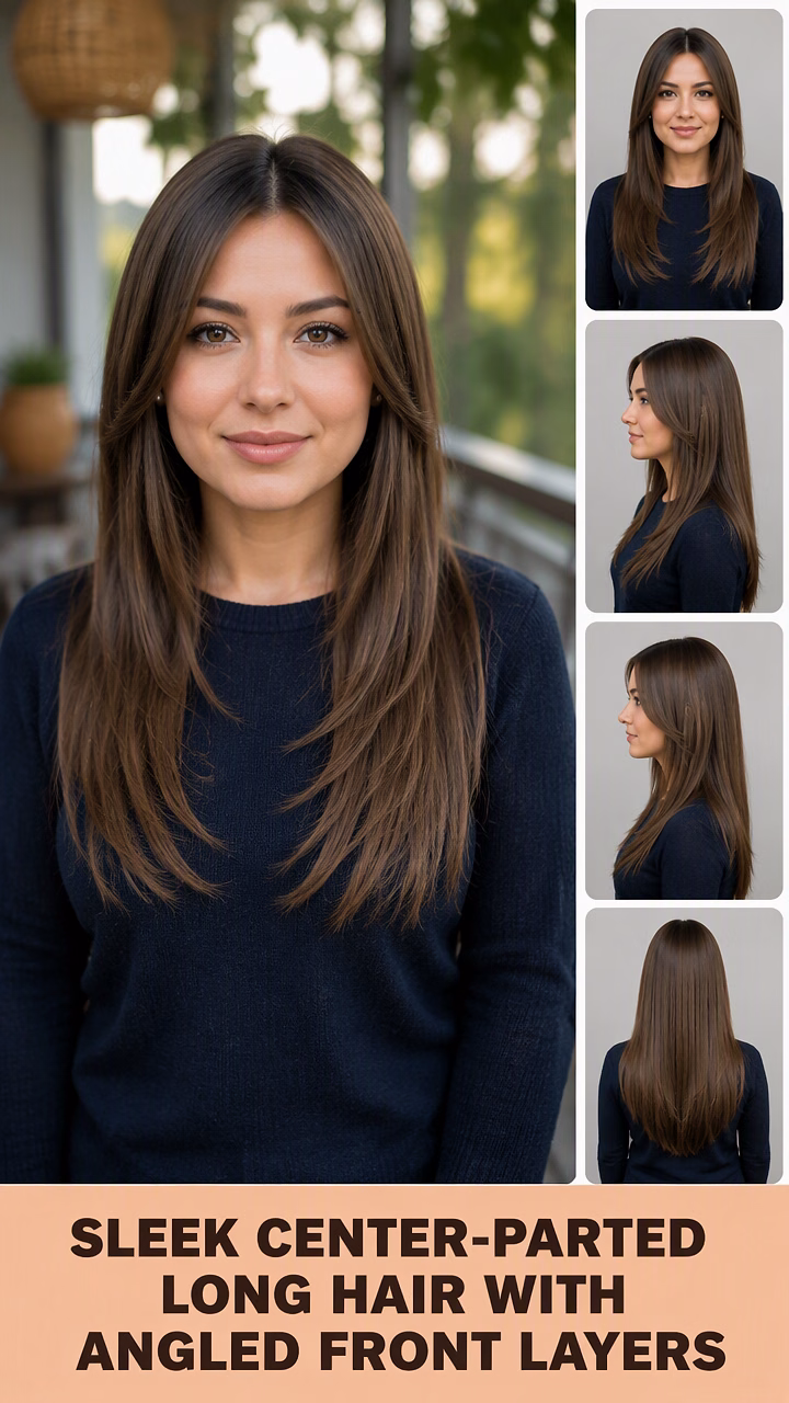 Sleek Center-Parted Long Hair With Angled Front Layers