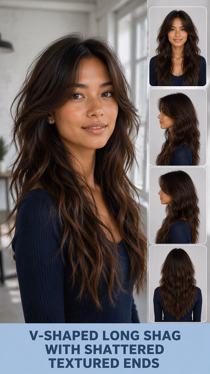 V-Shaped Long Shag With Shattered Textured Ends