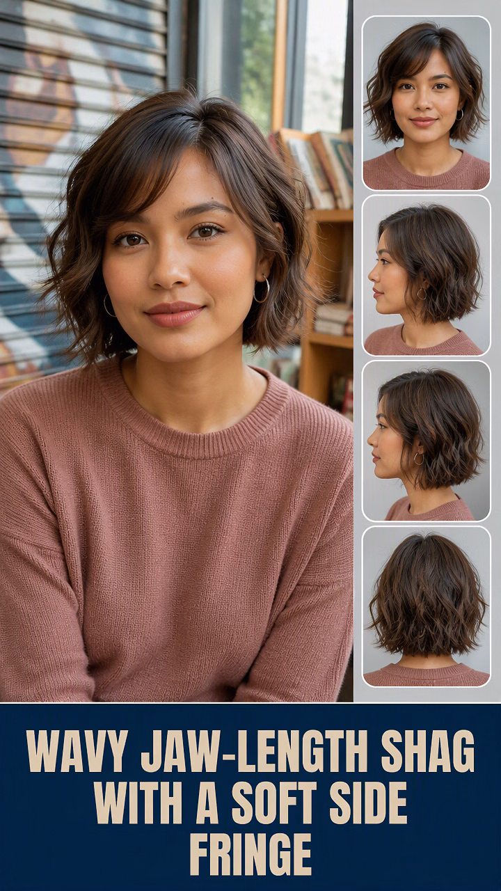 Wavy Jaw-Length Shag With A Soft Side Fringe