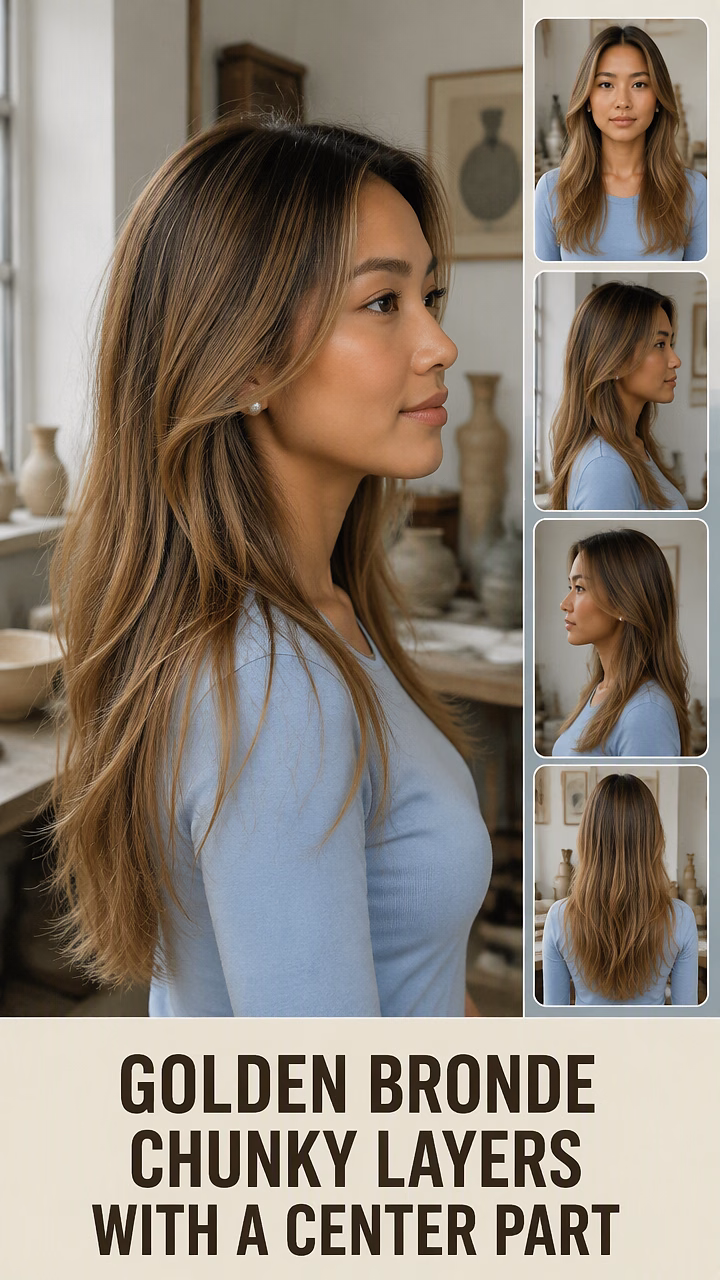 Golden Bronde Chunky Layers With A Center Part