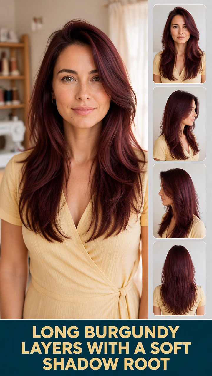 Long Burgundy Layers With A Soft Shadow Root