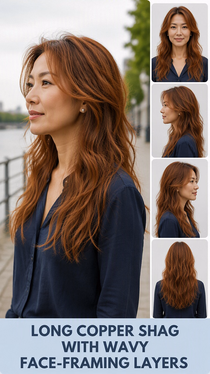 Long Copper Shag With Wavy Face-Framing Layers