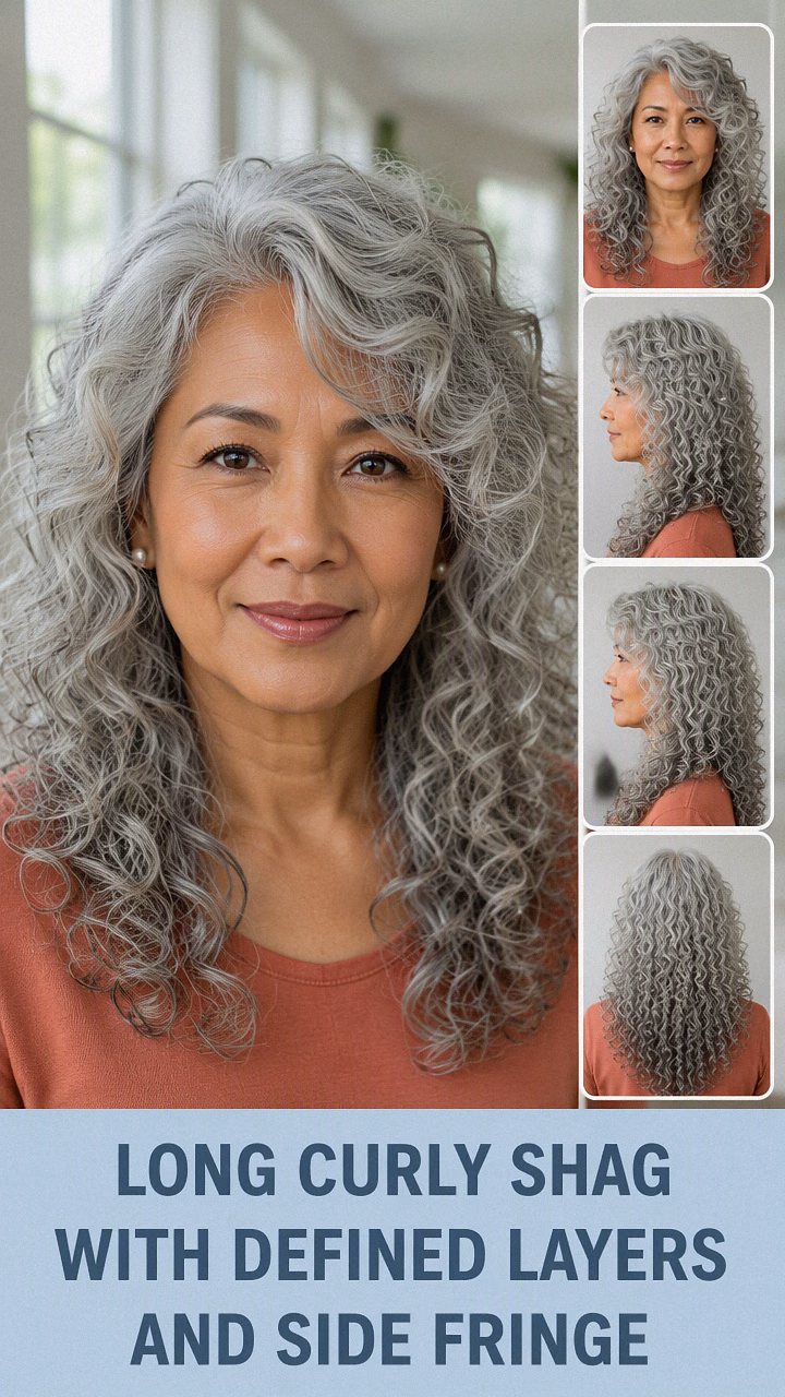 Long Curly Shag With Defined Layers And Side Fringe