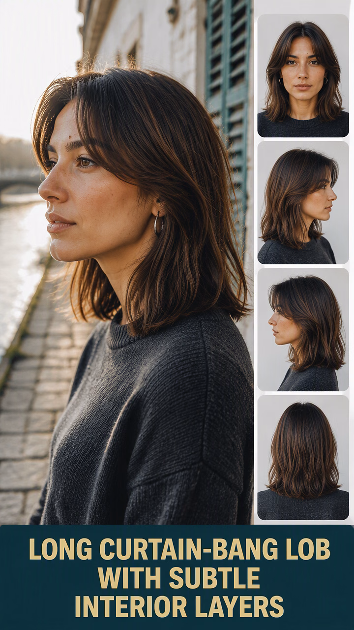 Long Curtain-Bang Lob With Subtle Interior Layers