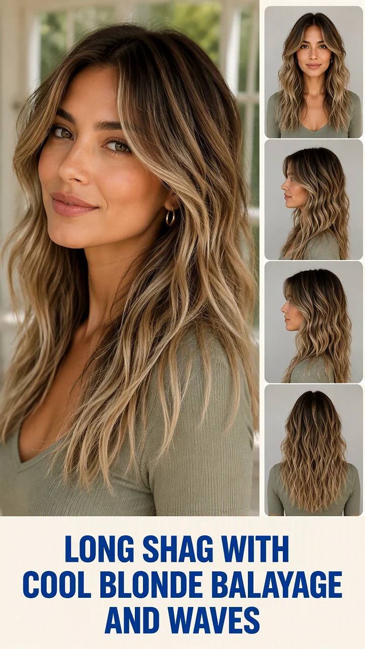 Long Shag With Cool Blonde Balayage And Waves