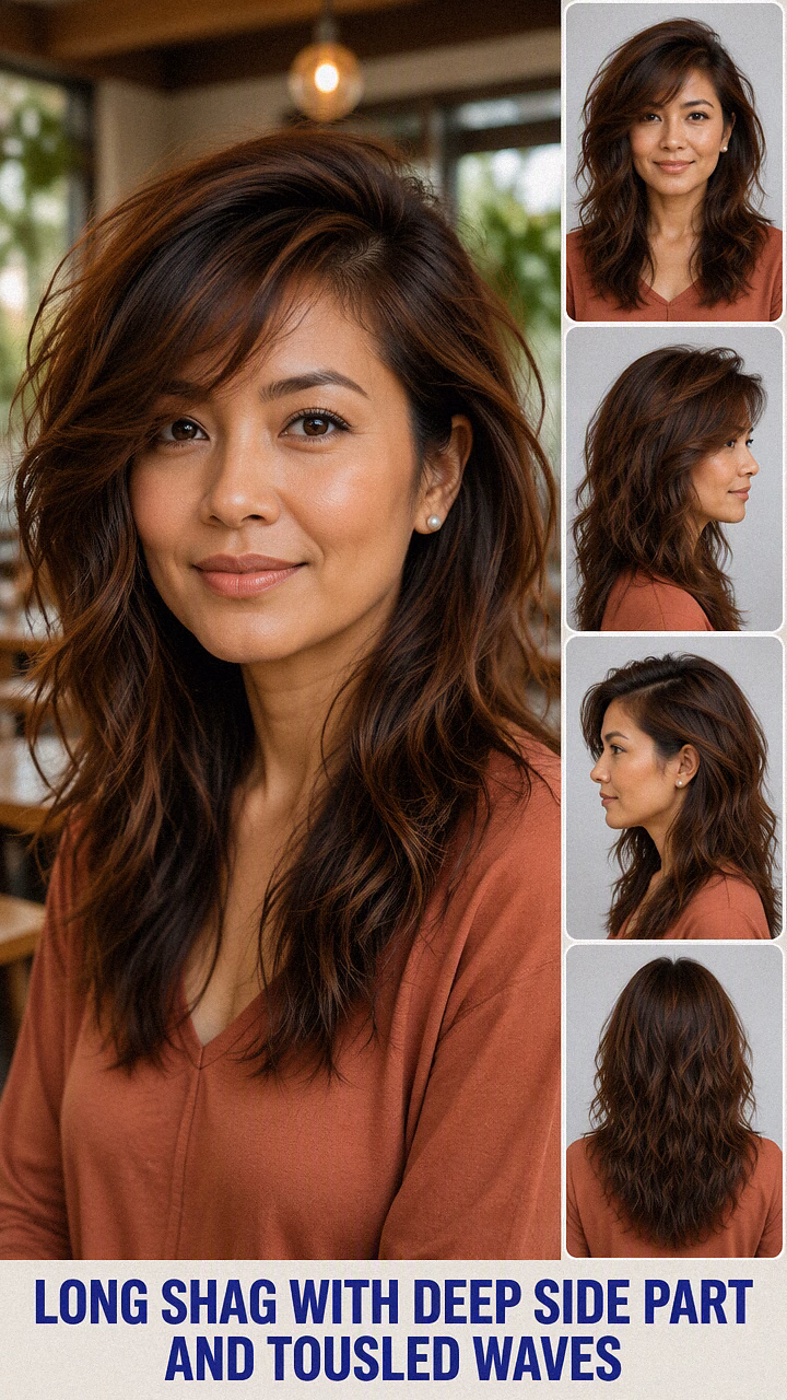 Long Shag With Deep Side Part And Tousled Waves