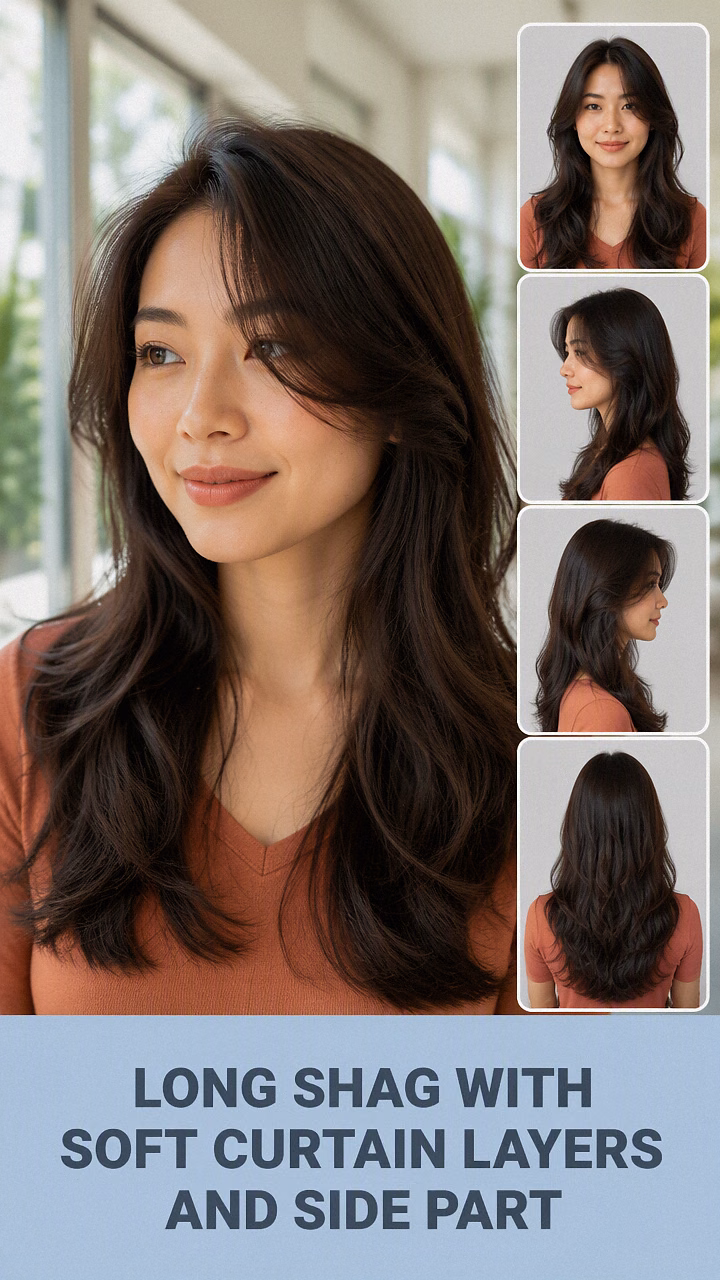 Long Shag With Soft Curtain Layers And Side Part