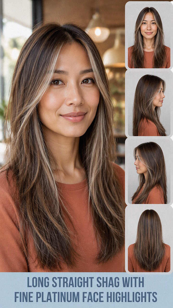 Long Straight Shag With Fine Platinum Face Highlights