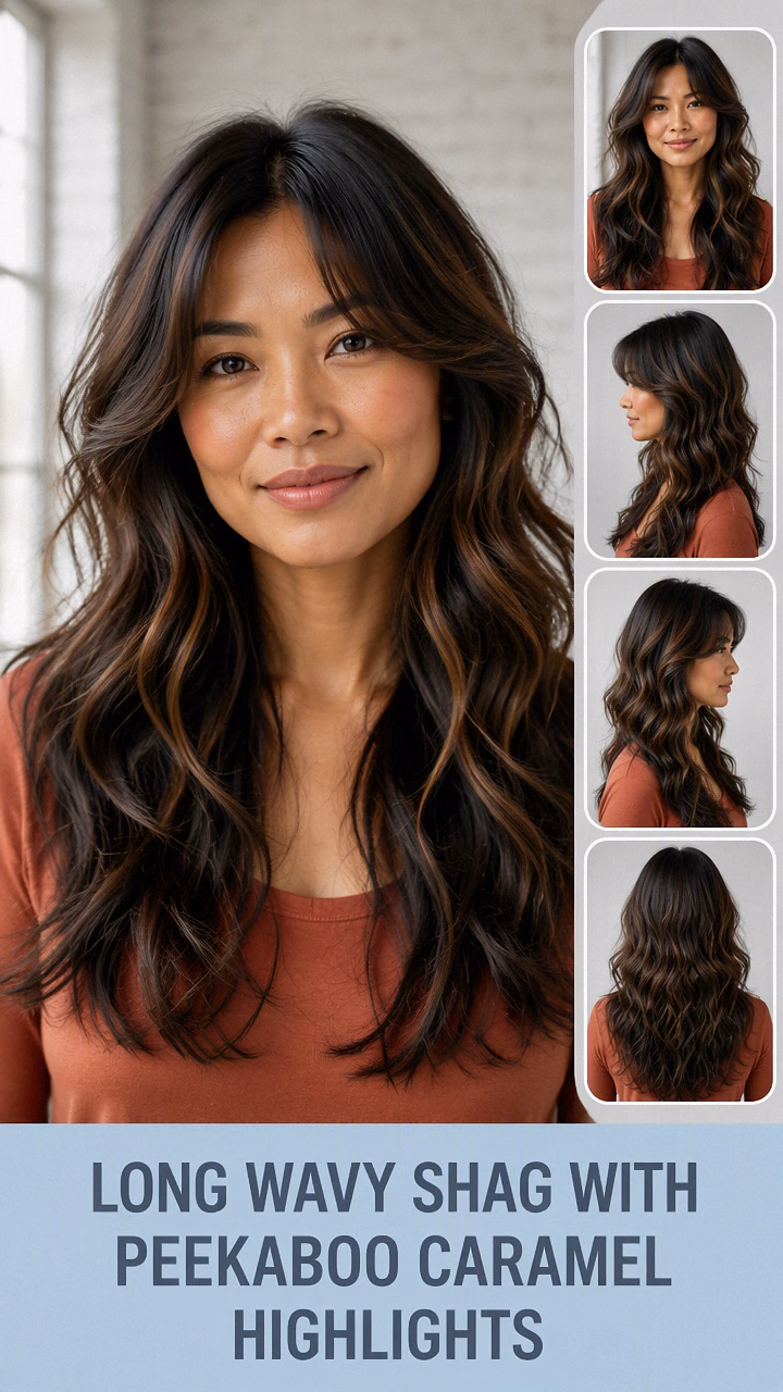 Long Wavy Shag With Peekaboo Caramel Highlights