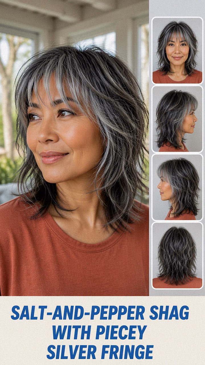 Salt-And-Pepper Shag With Piecey Silver Fringe