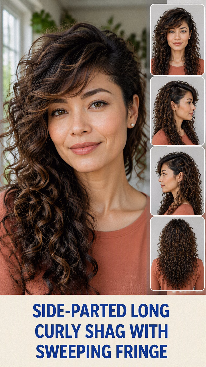 Side-Parted Long Curly Shag With Sweeping Fringe