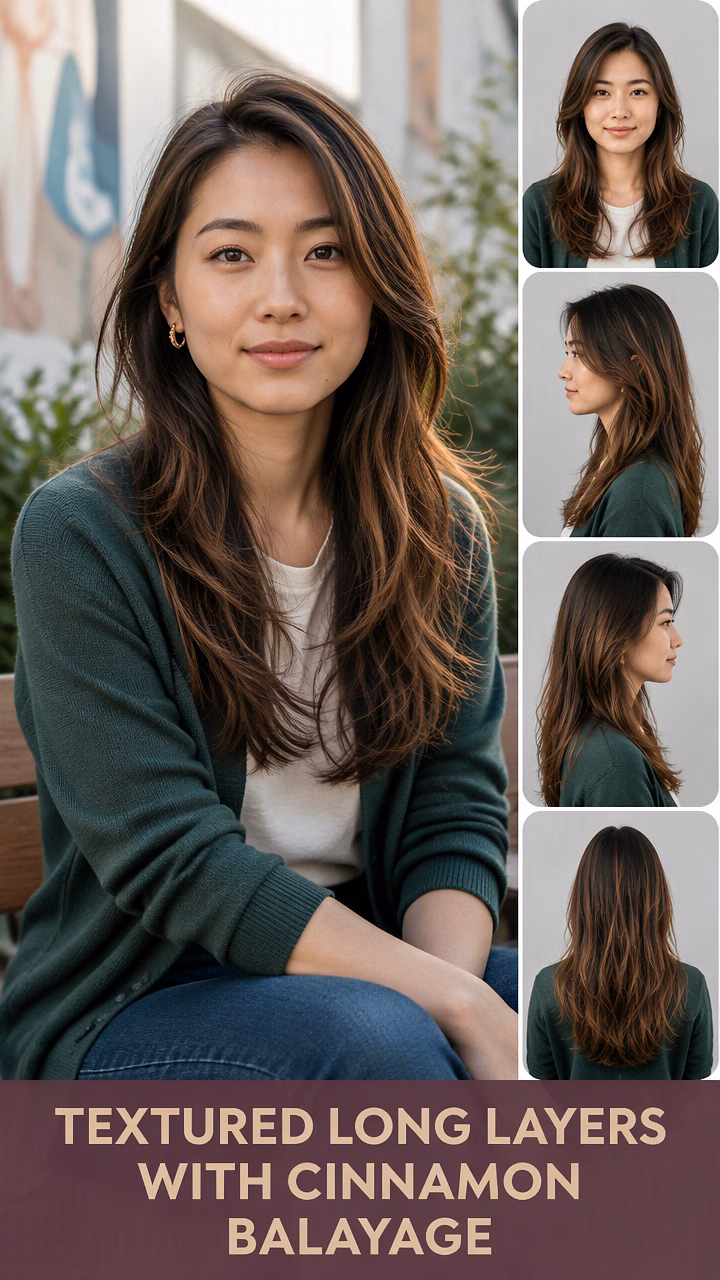 Textured Long Layers With Cinnamon Balayage