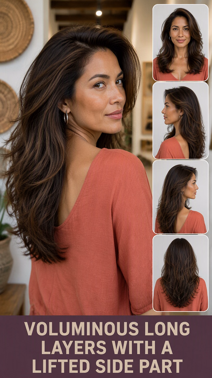 Voluminous Long Layers With A Lifted Side Part
