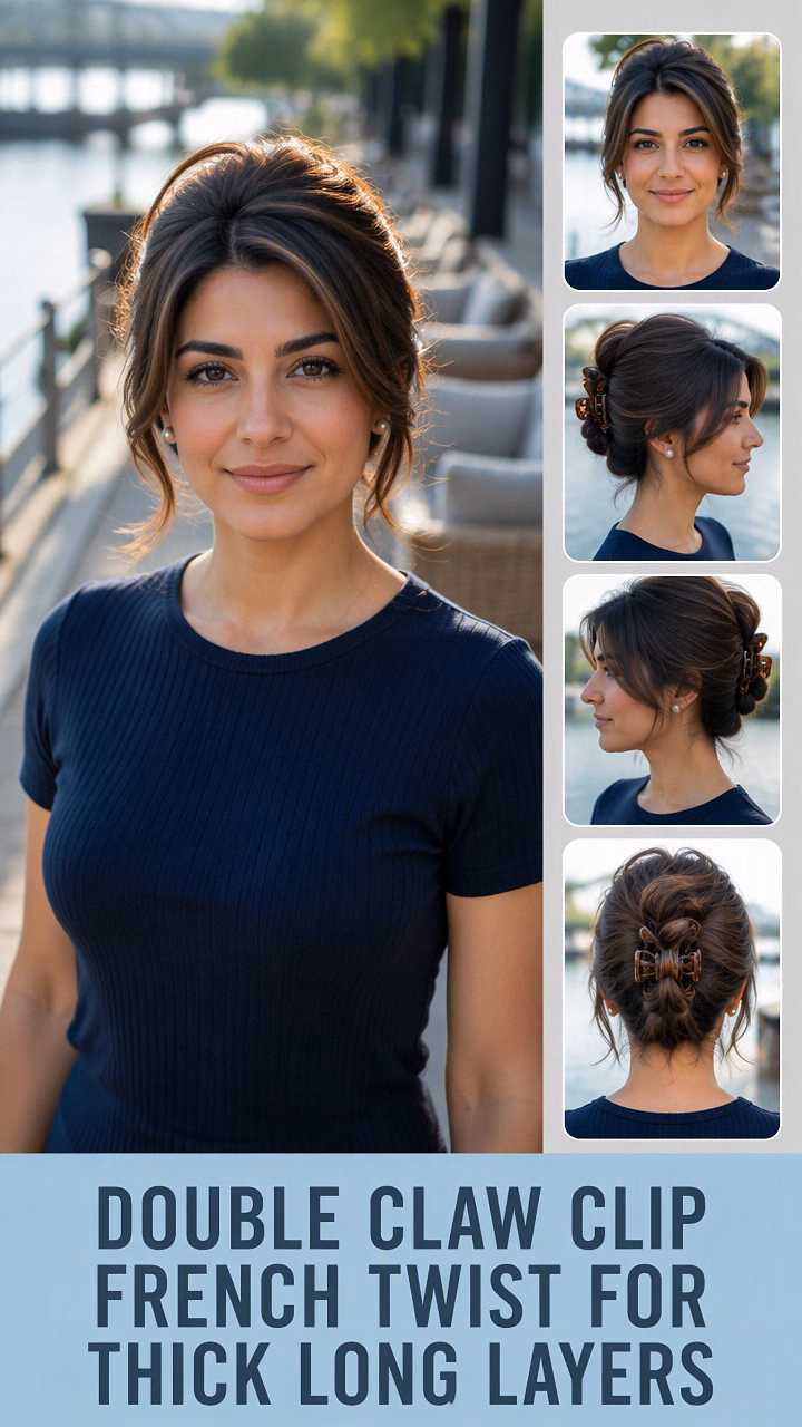 Double Claw Clip French Twist For Thick Long Layers