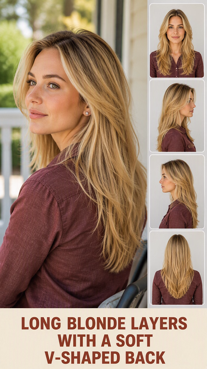 Long Blonde Layers With A Soft V-Shaped Back
