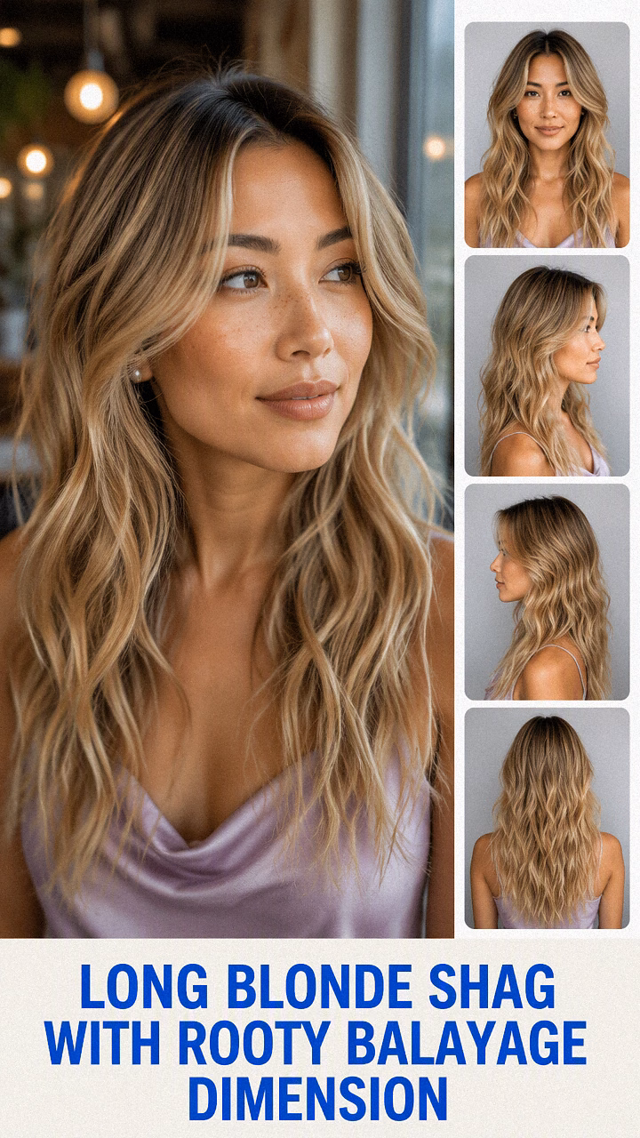 Long Blonde Shag With Rooty Balayage Dimension
