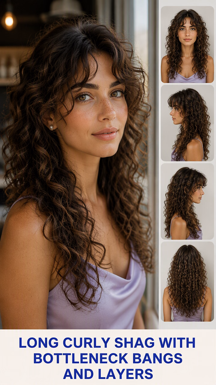Long Curly Shag With Bottleneck Bangs And Layers
