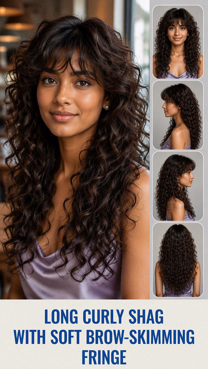 Long Curly Shag With Soft Brow-Skimming Fringe