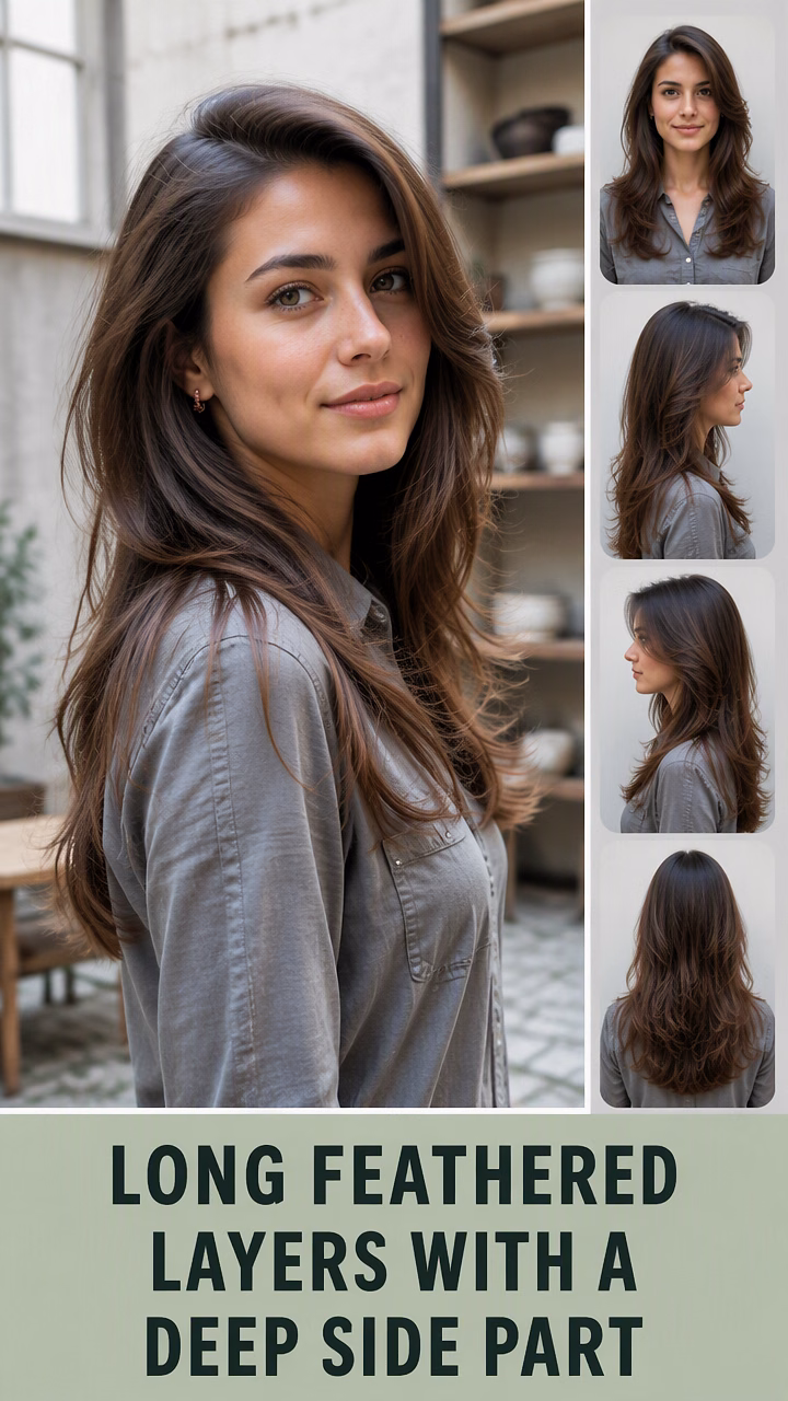 Long Feathered Layers With A Deep Side Part