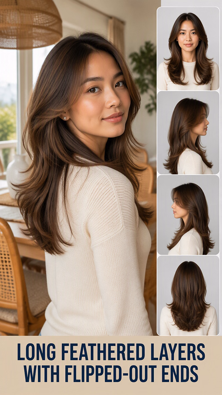 Long Feathered Layers With Flipped-Out Ends