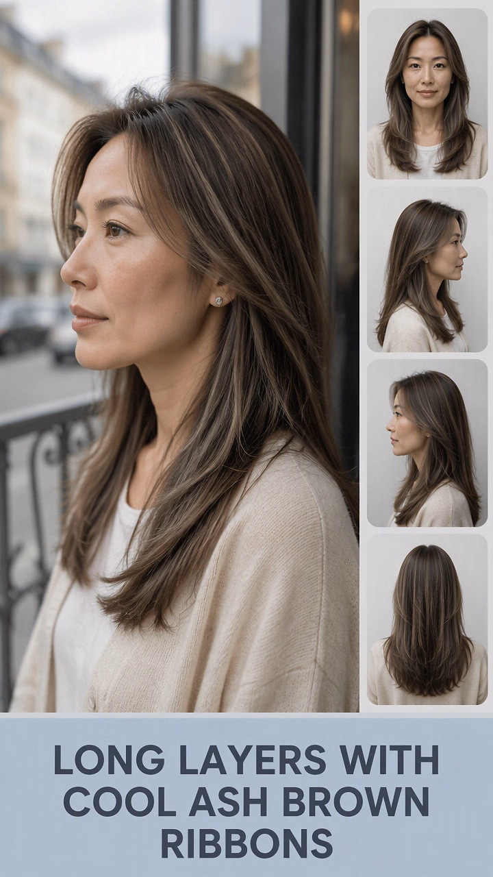 Long Layers With Cool Ash Brown Ribbons