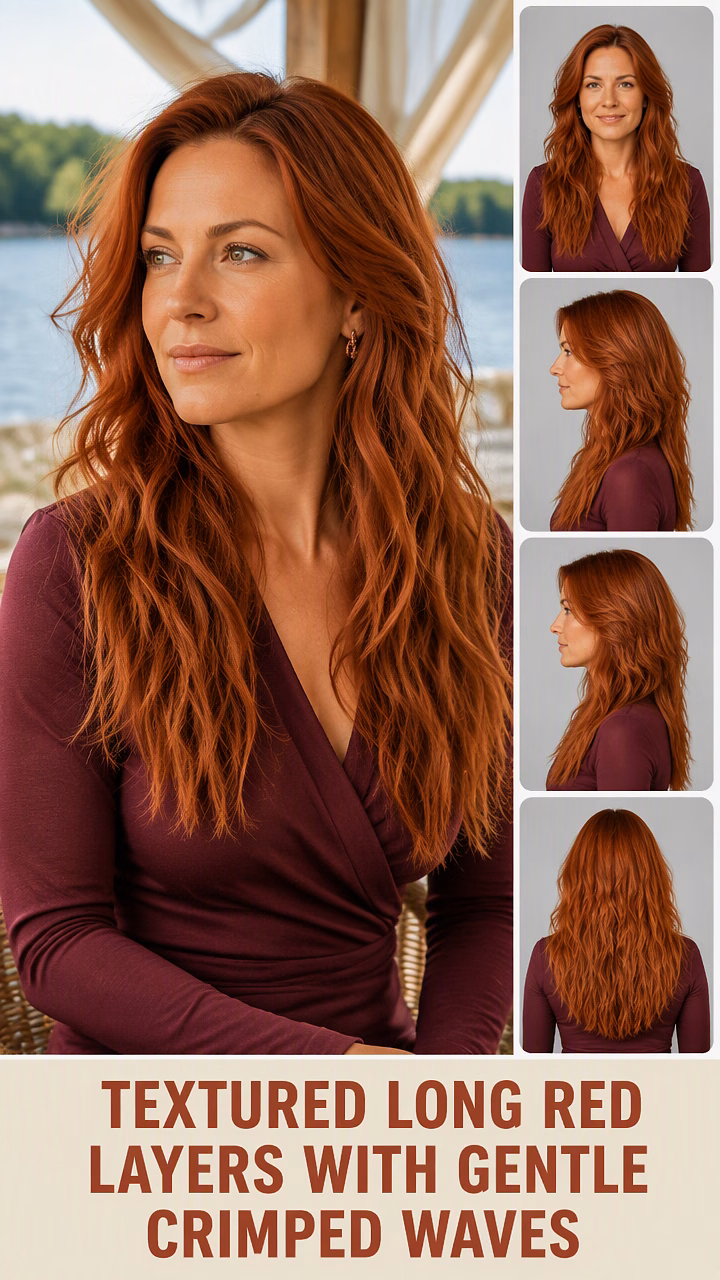 Textured Long Red Layers With Gentle Crimped Waves