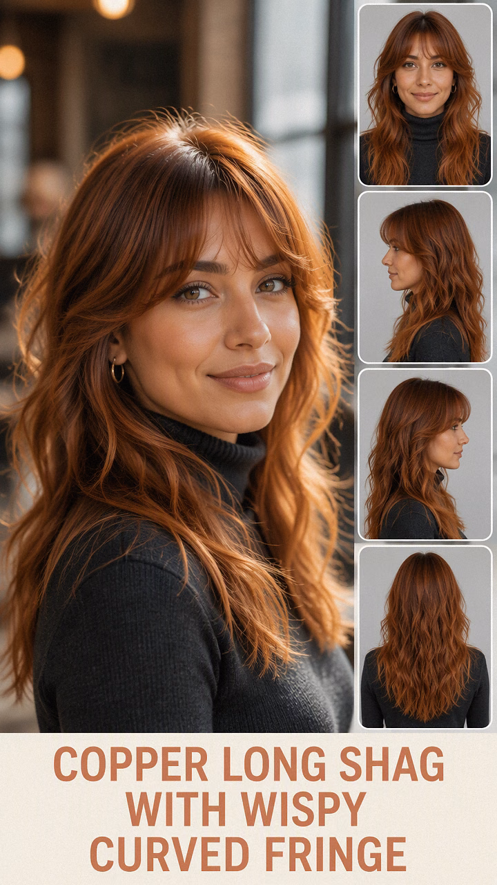 Copper Long Shag With Wispy Curved Fringe