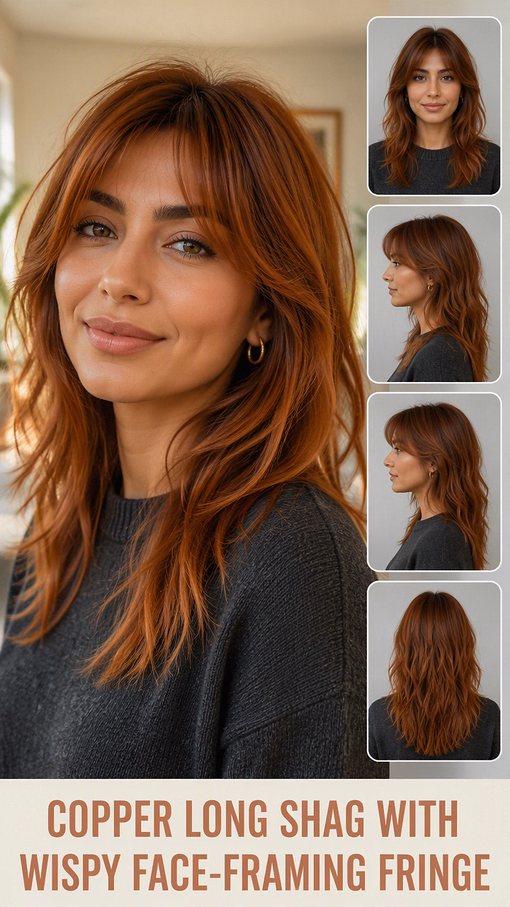 Copper Long Shag With Wispy Face-Framing Fringe