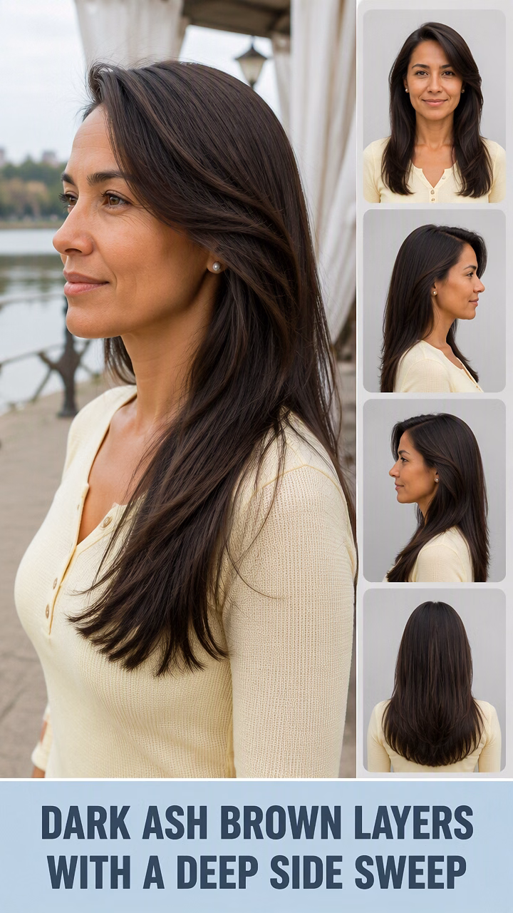 Dark Ash Brown Layers With A Deep Side Sweep