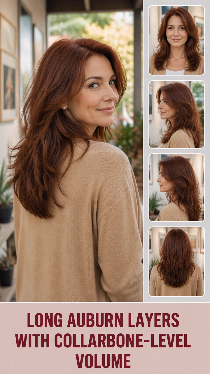 Long Auburn Layers With Collarbone-Level Volume