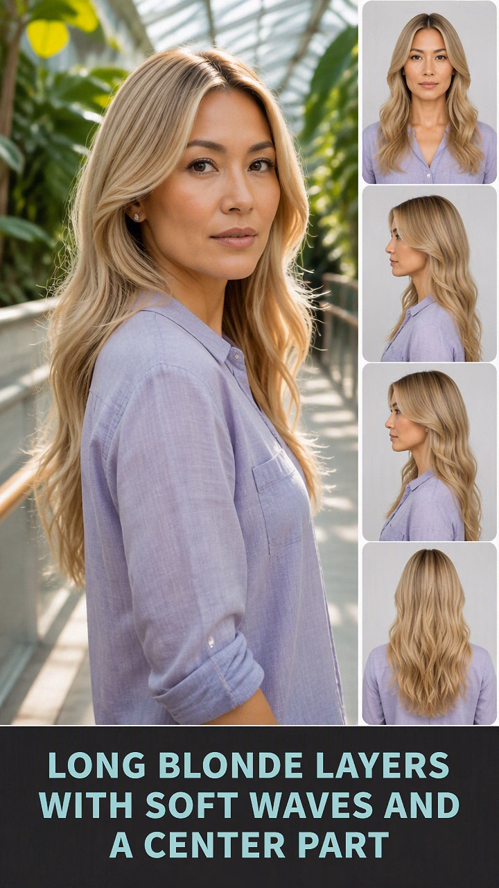 Long Blonde Layers With Soft Waves And A Center Part