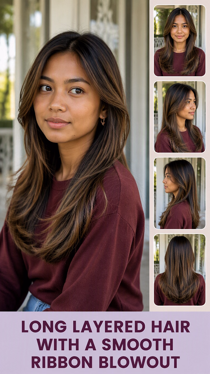 Long Layered Hair With A Smooth Ribbon Blowout