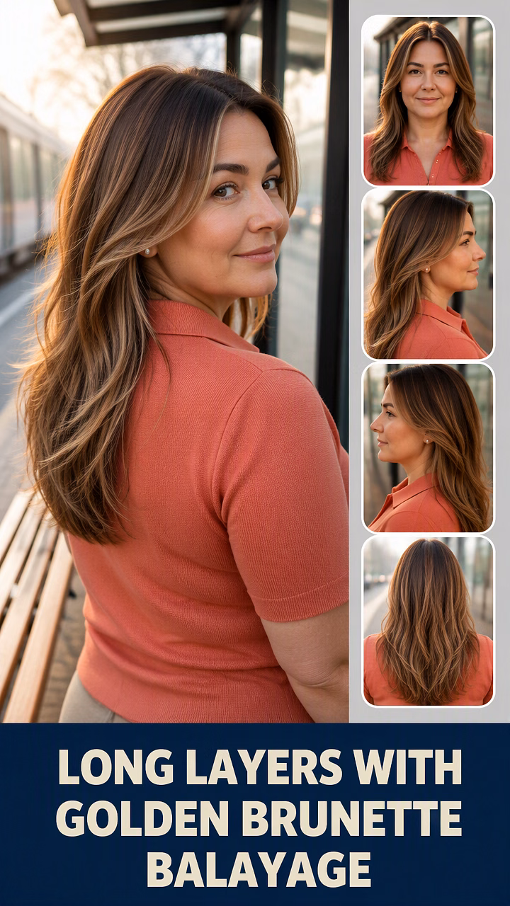 Long Layers With Golden Brunette Balayage
