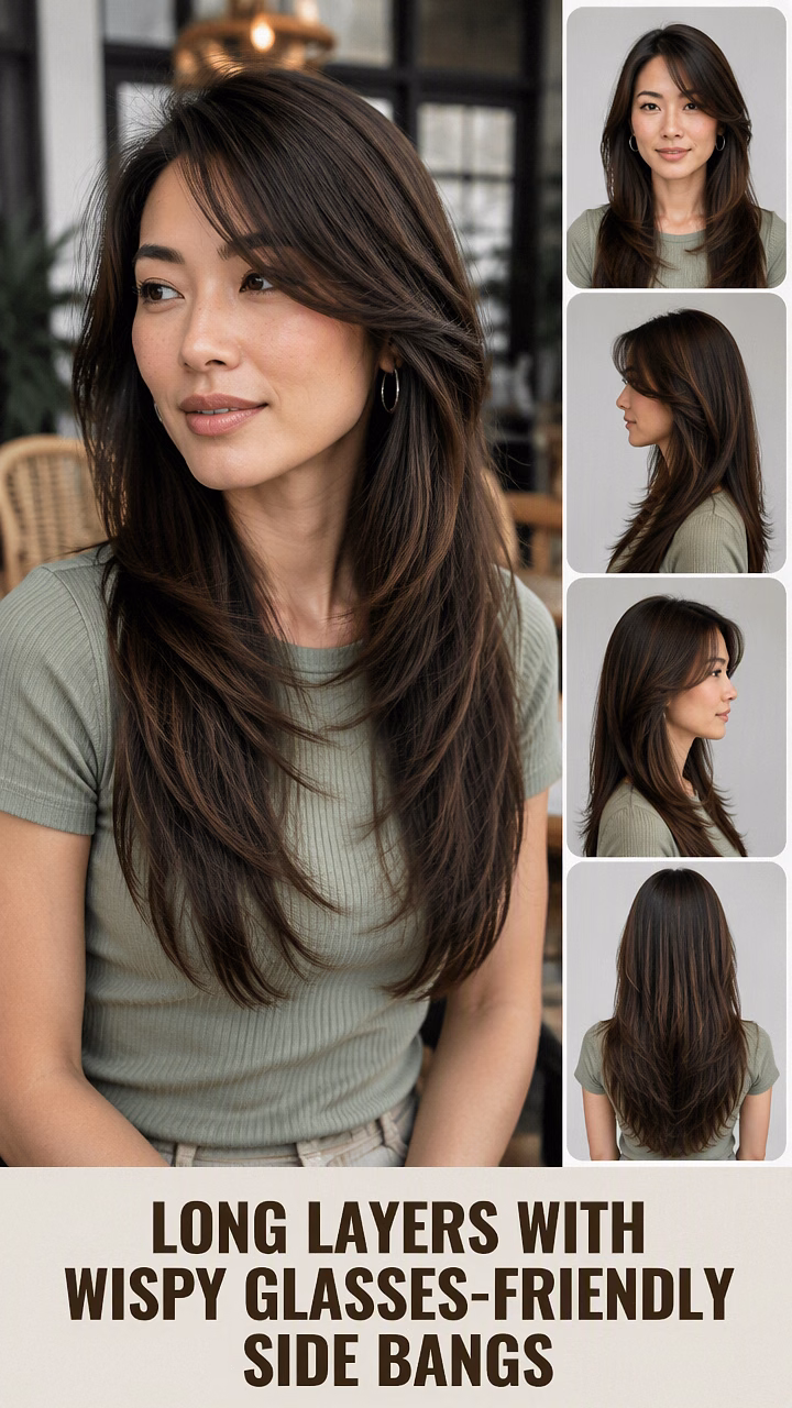 Long Layers With Wispy Glasses-Friendly Side Bangs