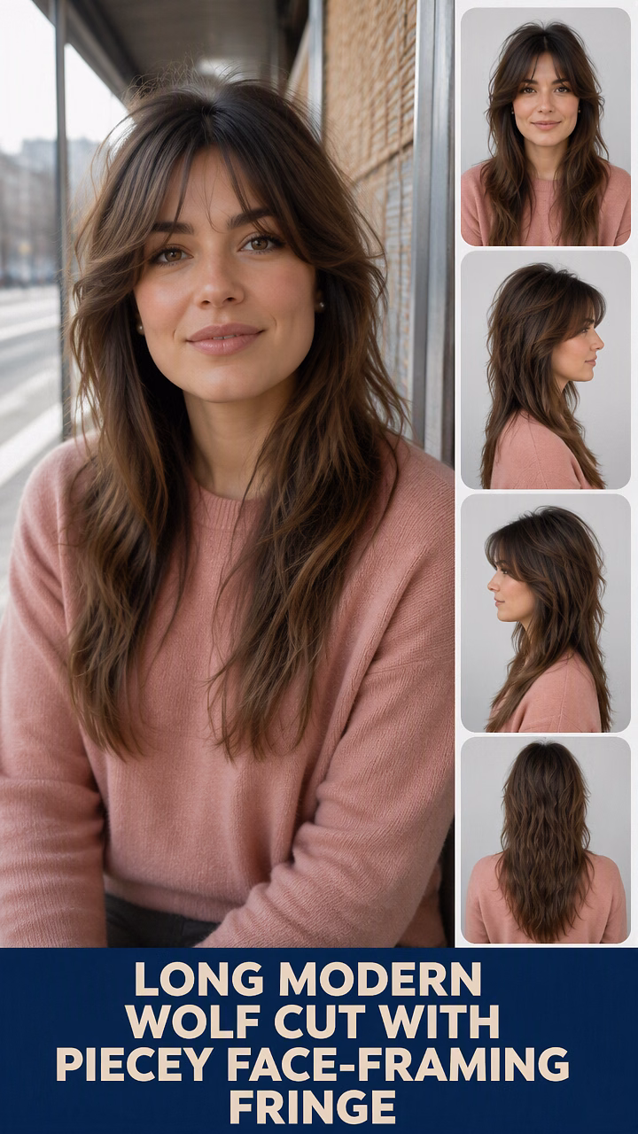 Long Modern Wolf Cut With Piecey Face-Framing Fringe