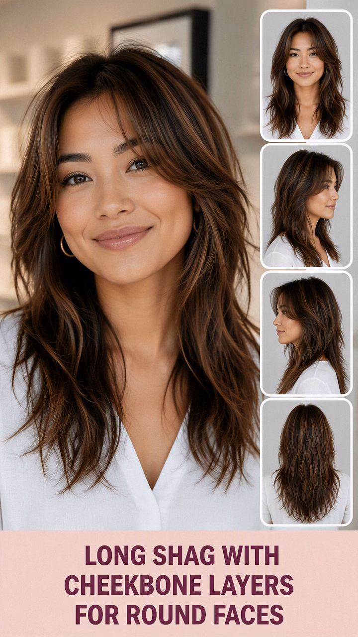 Long Shag With Cheekbone Layers For Round Faces