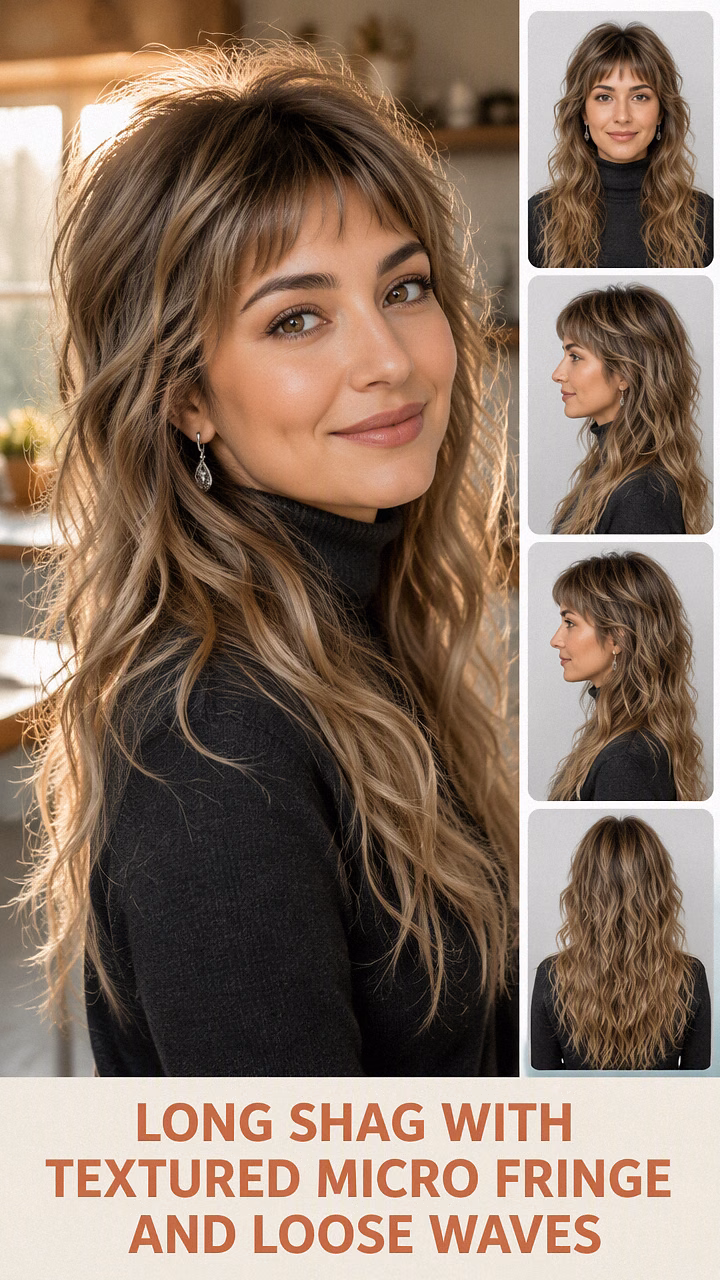 Long Shag With Textured Micro Fringe And Loose Waves